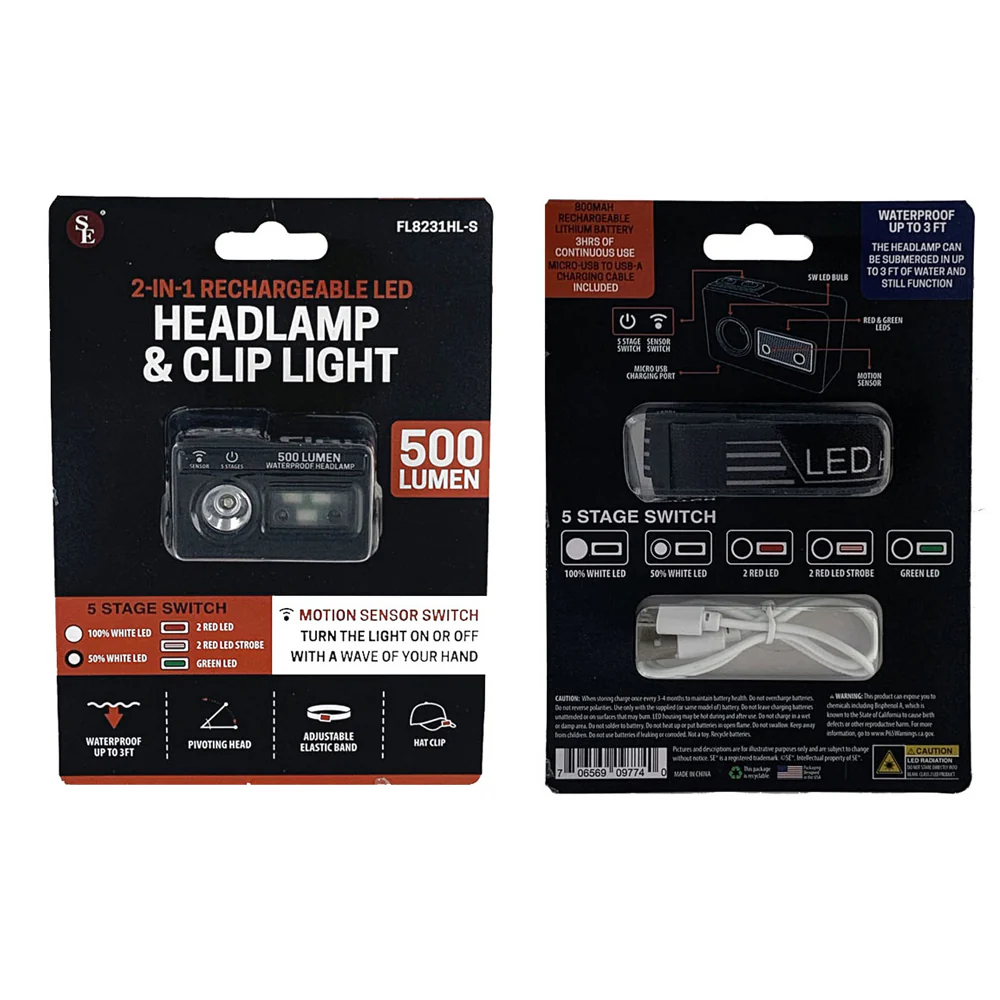 2-IN-1 Rechargeable 500 Lumen LED Sensor HeadLamp - Image 2