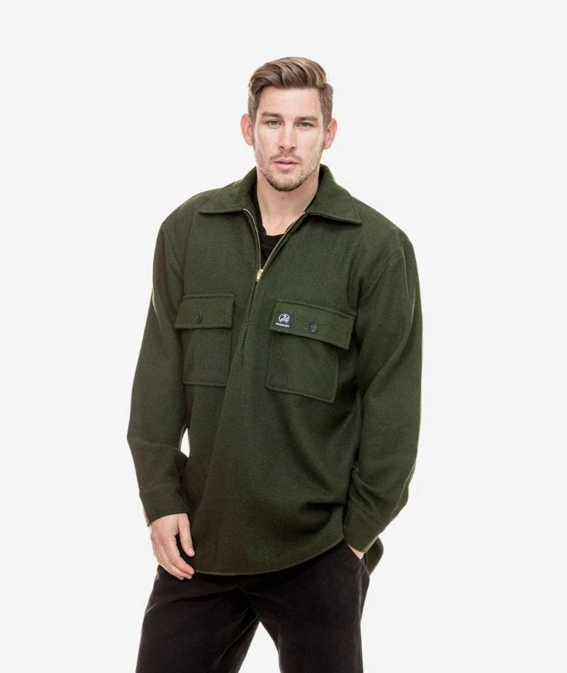 Swanndri Men's Ranger Wool Zip Front Bush Shirt Olive - Image 3